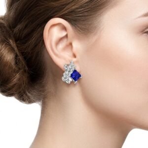Princess Cut Blue Crystal Earrings